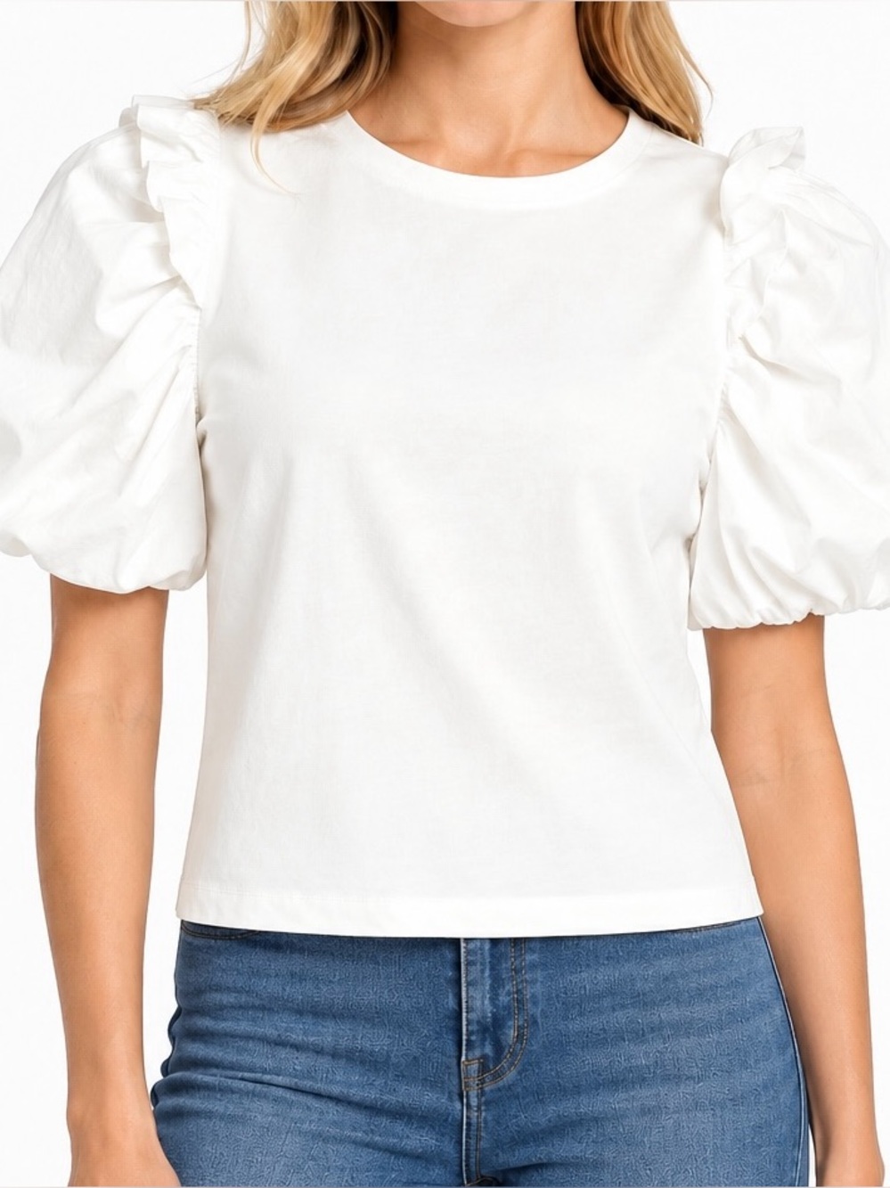 Marc New York puff sleeved top blouse White Women S Feminine Casual Mixed media
